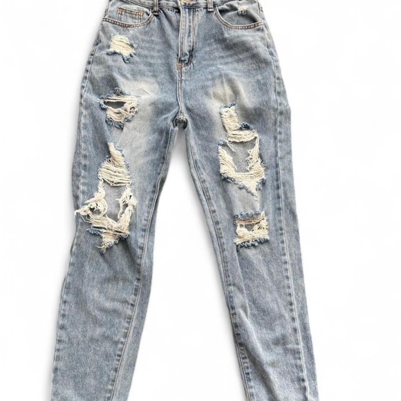 SHEIN – Distressed High Rise Mom Jeans – Women's Size 6 / M – Light Wash Denim - Picture 1 of 5